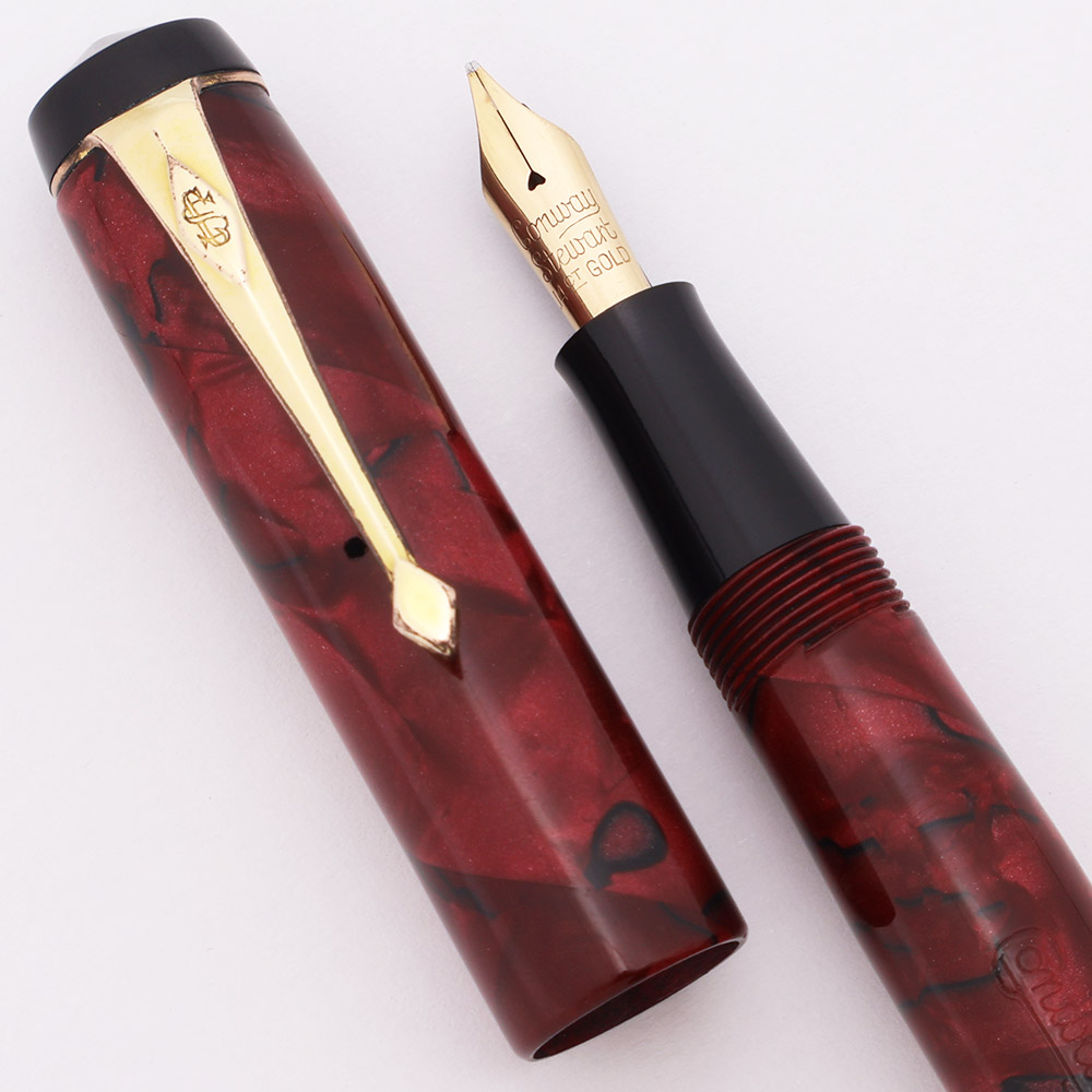Conway Stewart 480 Fountain Pen (1940s) - Red Marbled, Medium-Fine